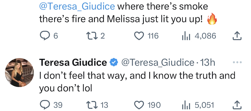 Teresa Giudice Denies Melissa Lit Her Up at RHONJ Reunion