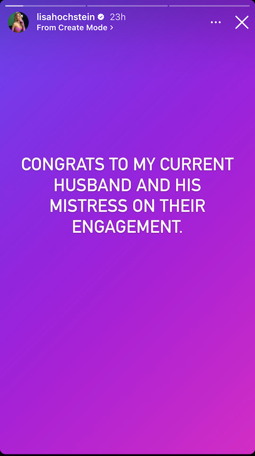 RHOM Lisa Hochstein Congratulates Husband and Mistress on Engagement