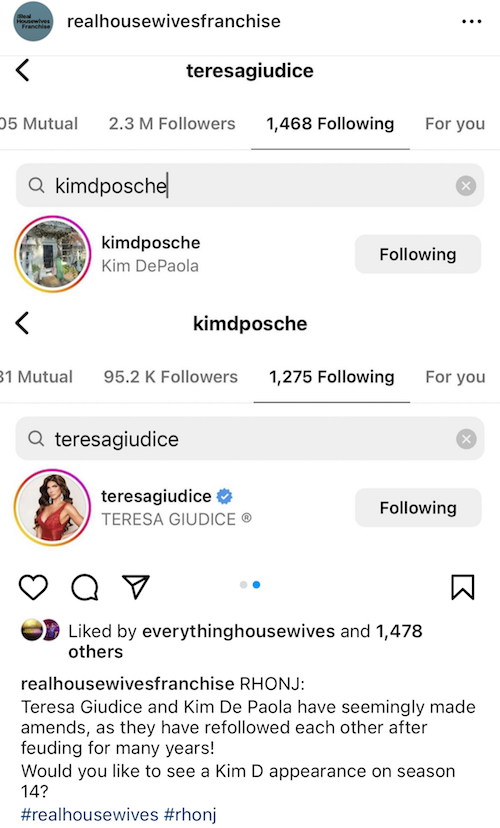 RHONJ Teresa Giudice and Kim DePaola Refollow One Another After Feud