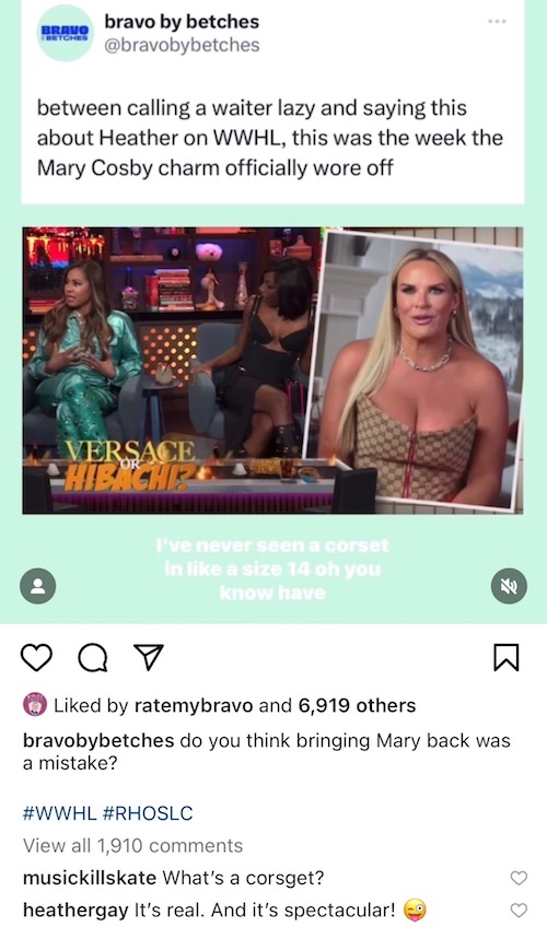 RHOSLC Heather Gay Confirms Corset is Real Gucci