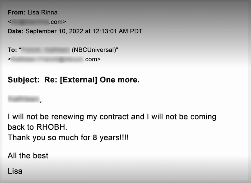 Lisa Rinna Resignation Letter to Bravo on RHOBH Season 13