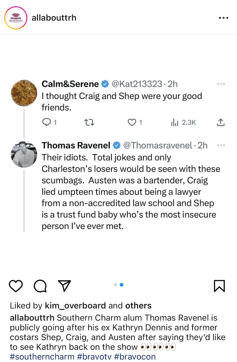 Southern Charm THomas Ravenel Shades Craig Austen Shep as Losers and Scumbags