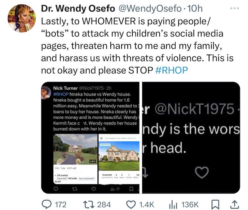 RHOP Wendy Osefo Claims Her Children Are Being Harassed on Social Media
