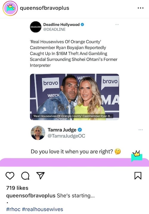 RHOC Tamra Judge Says She Was Right About Ryan Amid Gambling Scandal