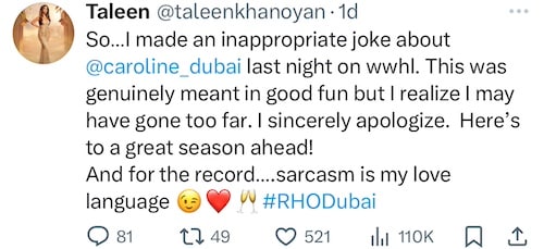 RHODubai Taleen Marie Admits to Inappropriate Joke About Caroline Brooks on WWHL