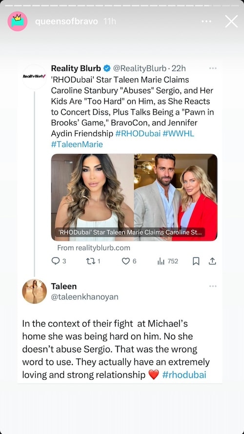 RHODubai Taleen Marie Backtracks on Caroline Stanbury Abuse Claim