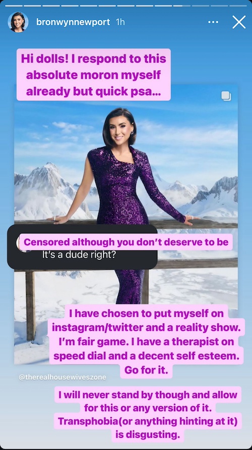 RHOSLC Bronwyn Newport Responds to Transphobic Post