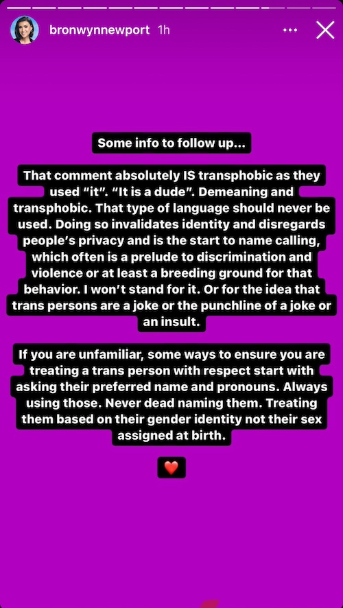 RHOSLC Bronwyn Newport Slams Transphobic and Demeaning Comment on Instagram