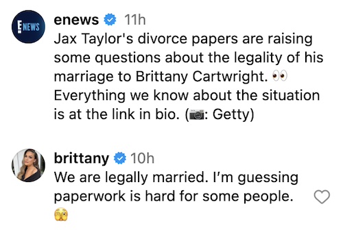 The Valley Brittany Cartwright Confirms She and Jax Taylor Were Legally Married