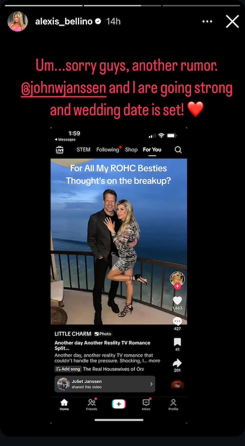 RHOC Alexis Bellino Shuts Down John Janssen Breakup Rumors