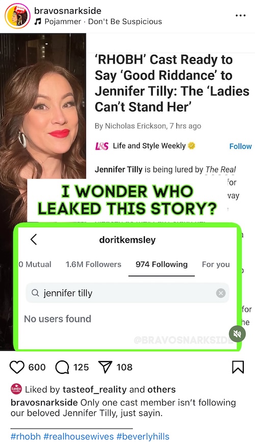 Dorit Kemsley is Only RHOBH Cast Member Not Following Jennifer Tilly
