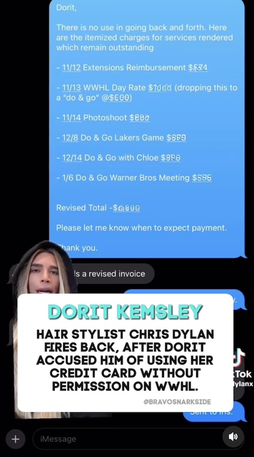 RHOBH Dorit Kemsley Final Text to Hairstylist Chris Dylan