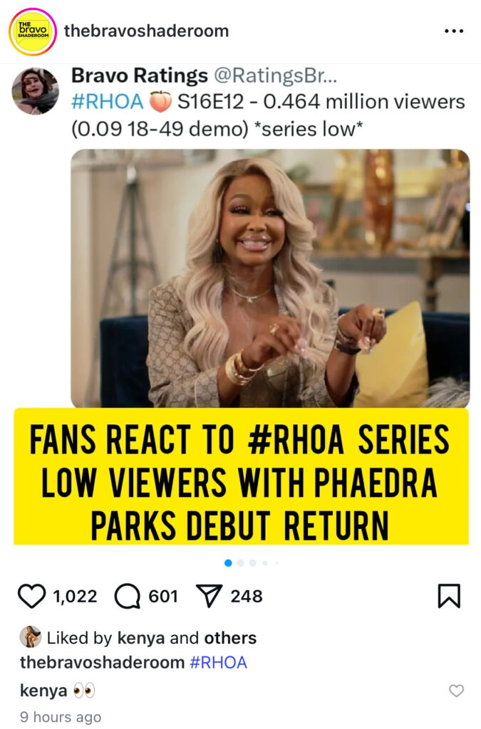 Kenya shades the RHOA ratings