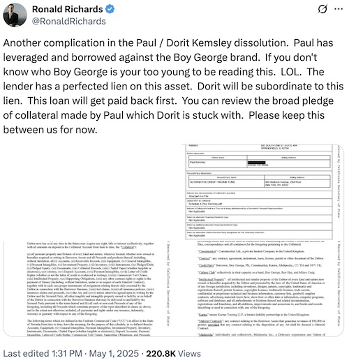 RHOBH Paul PK Kemsley Borrowed and Leveraged Against Boy George's Brand