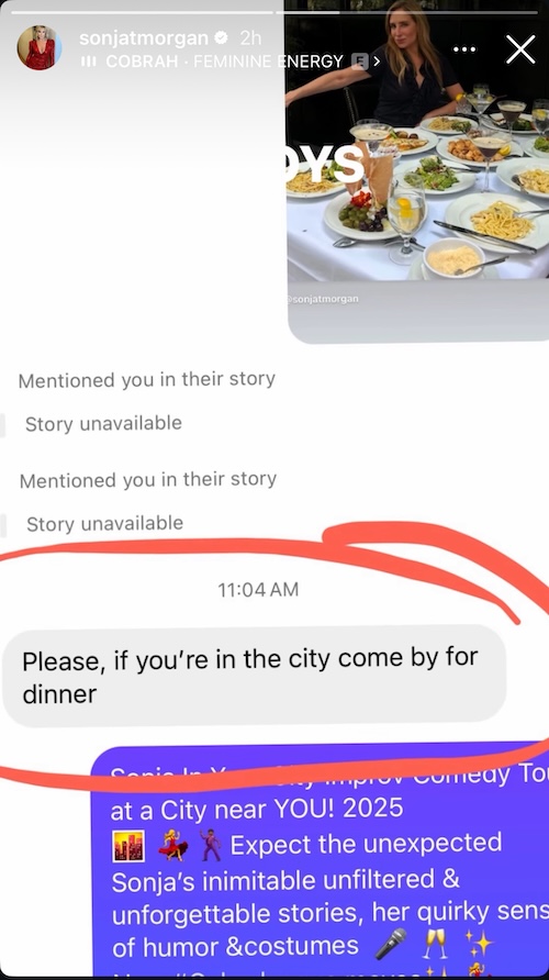 RHONY Sonja morgan Posts Dinner Invite After Being Blacklisted From Tucci
