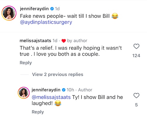 RHONJ Jennifer Aydin Shares Bill's Reaction to Divorce Rumors