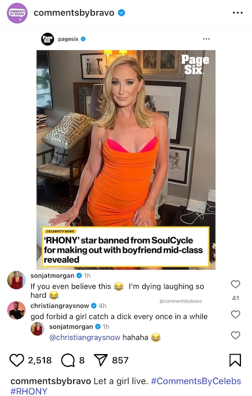 RHONY Sonja Morgan Denies That She Was Banned From SoulCycle Due to Makeout