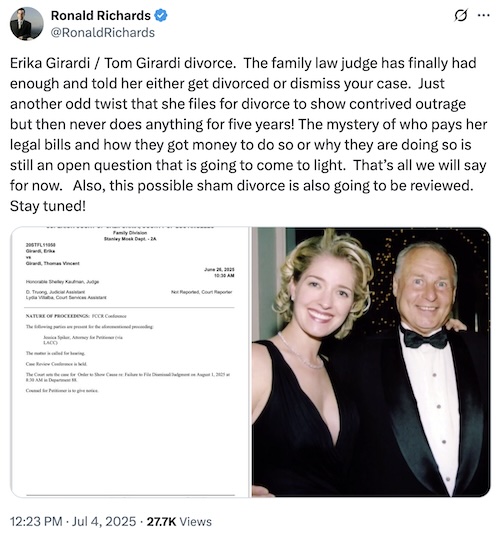 RHOBH Erika Jayne Divorce Update Accuses Thomas Girardi Split of Being a Sham
