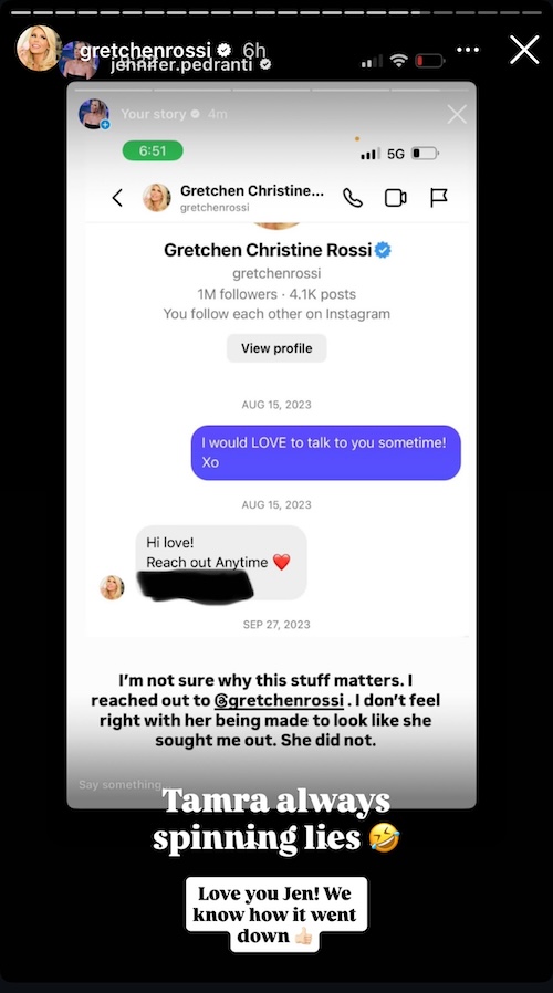 RHOC Gretchen Rossi Responds After Jennifer Pedranti Confirms She Was First to Reach Out