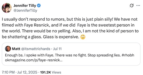Jennifer Tilly Responds to Rumor of FIght With Faye Resnick Amid RHOBH Season 15