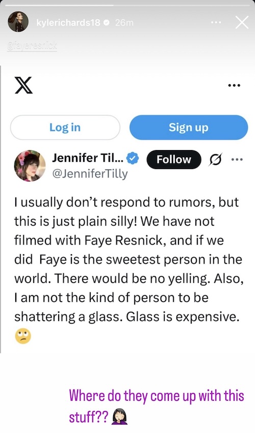 RHOBH Kyle Richards Reacts to Jennifer Tilly Faye Resnick Fight Rumor