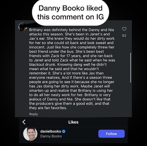 Danny Booko Likes Comment Slamming Brittany Cartwright's Behind the Scenes Behavior on The Valley