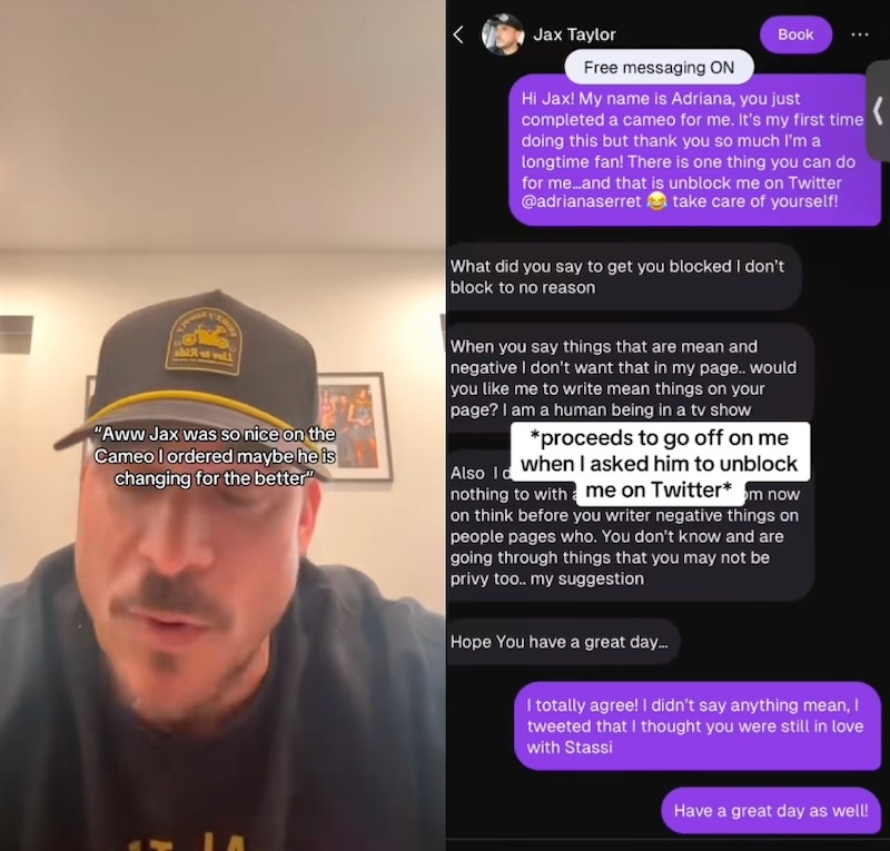 The Valley Jax Taylor Goes Off on Fan for Requesting She Be Unblocked on Twitter