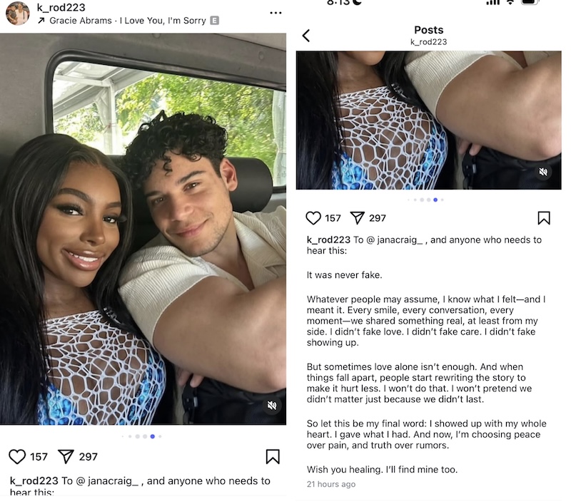 Love Island Kenny Rodriguez Shares Message to Jana Craig From Secret IG Account