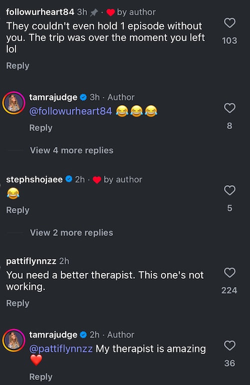 RHOC Tamra Judge Claps Back at Fan Suggesting Therapy is Not Working