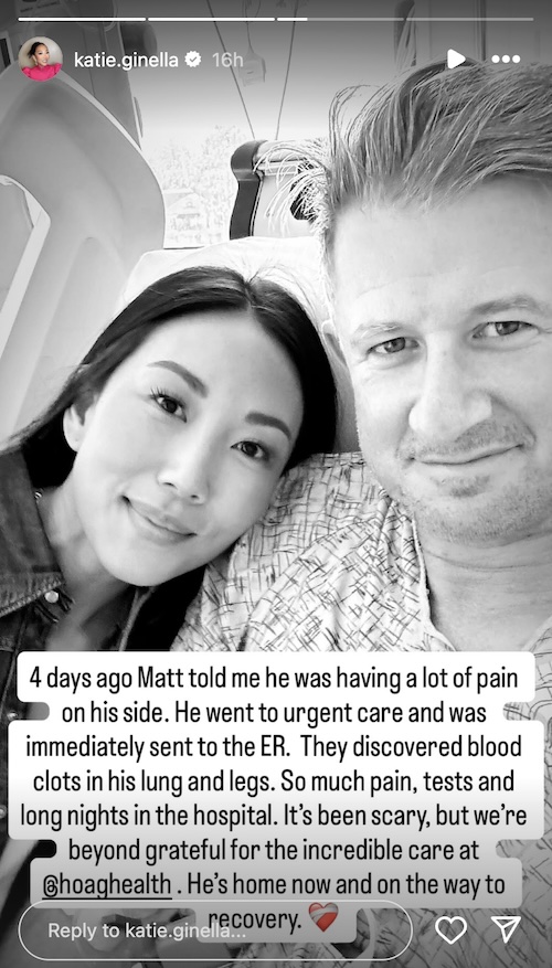 RHOC Katie Ginella Reveals Husband Matt Was Sent to ER With Blood Clots