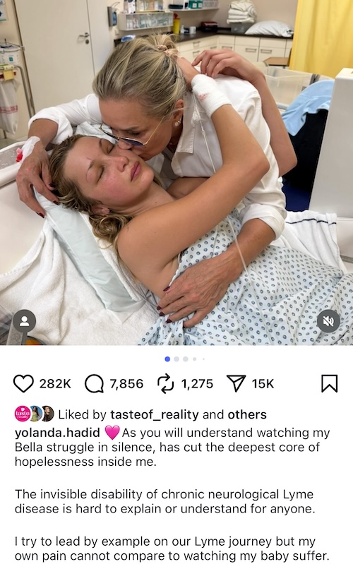 RHOBH Yolanda Hadid Kisses Bella in Hospital Amid Lyme Disease Treatment