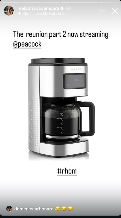 RHOM Adriana De Moura Signals Julia's Affair with Haitian Mortician With Coffee Maker Pic
