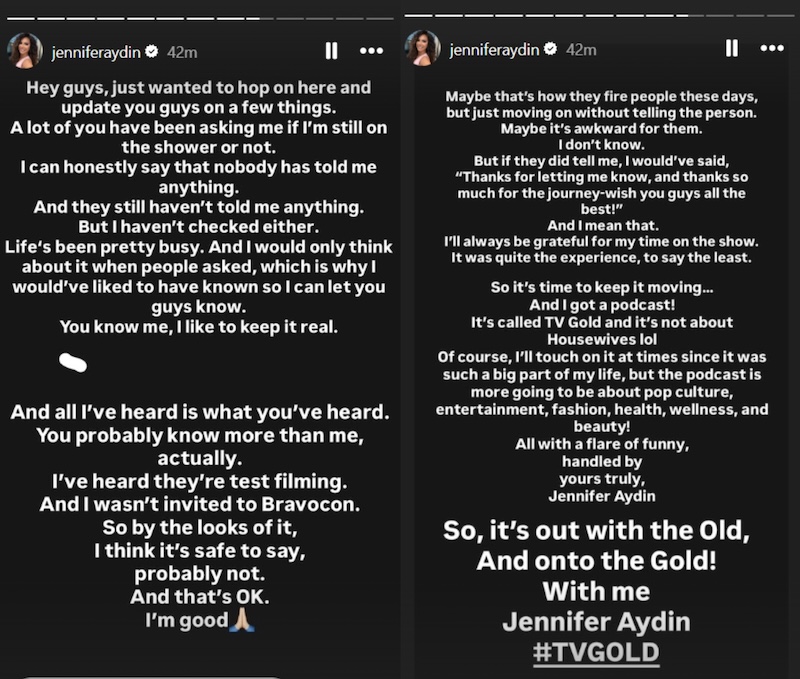 Jennifer Aydin Seemingly Announces She's Been Fired From RHONJ