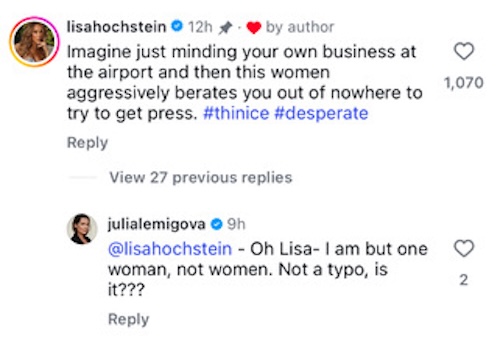 RHOM Julia Lemigova Calls Out Typo Amid Lisa Hochstein Feud