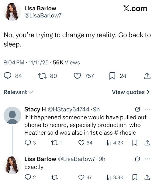 RHOSLC Lisa Barlow Agrees Meredith Comments About Britani Would've Been Recorded If They Happened