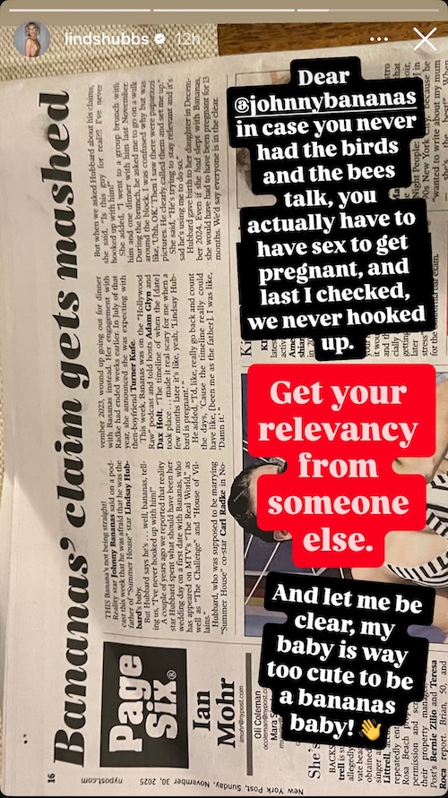 Summer House Lindsay Hubbard Slams Johnny Bananas for Suggesting He May Have Got Her Pregnant