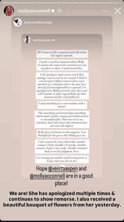 Southern Charm Molly O'Connell Reacts to Venita Aspens Public Apology