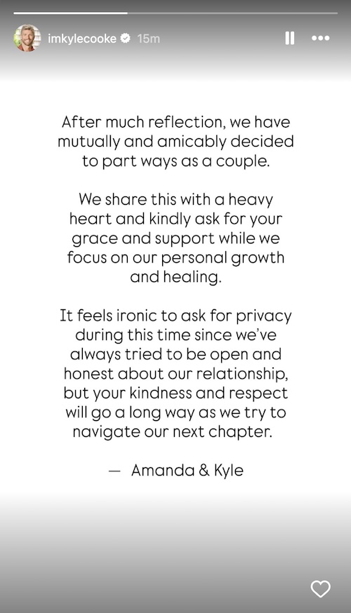 Summer House Kyle Cooke and Amanda Batula Confirm Split With Instagram Statement