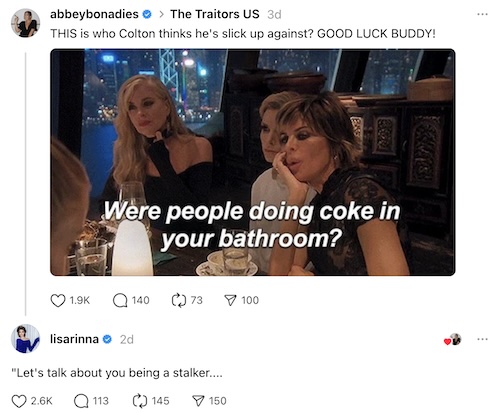 RHOBH Lisa Rinna Shades Colton Underwood as a Stalker