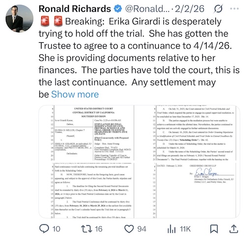 RHOBH Erika Jayne Delays Trial for Final Time