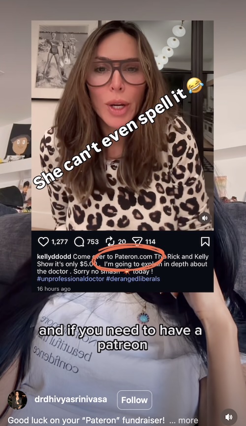 RHOC Kelly Dodd Can't Spell Patreon