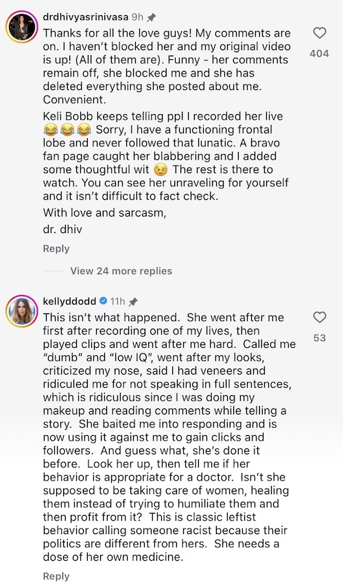 RHOC Kelly Dodd and Dr. Dhivya Srinivasa Comment on Feud Story