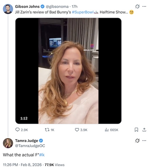 RHOC Tamra Judge Condemns Jill Zarin's Super Bowl Halftime Show Rant