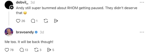 Andy Cohen Confirms RHOM Will Be Back Amid Pause