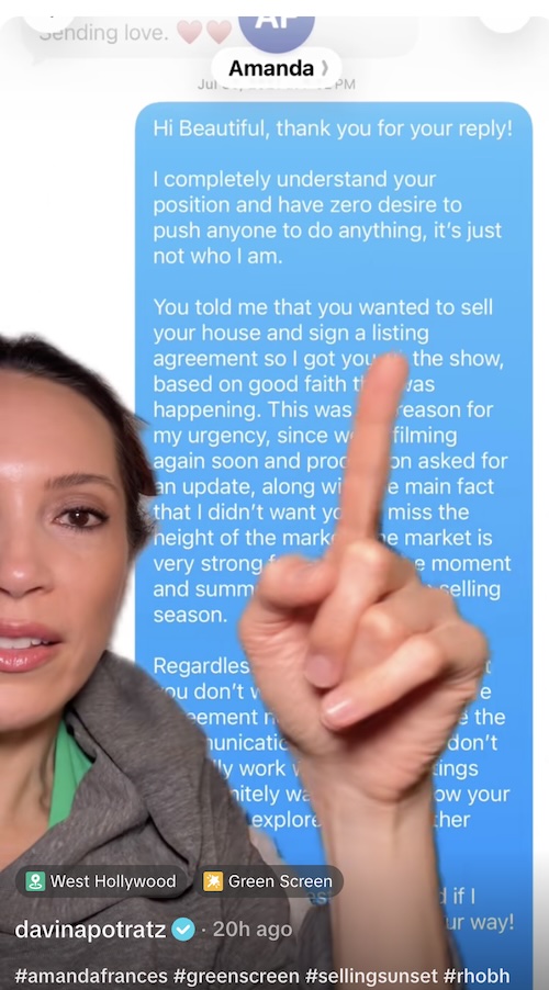 Selling Sunset Davina Potratz Leaks Final Text Message to Amanda Frances