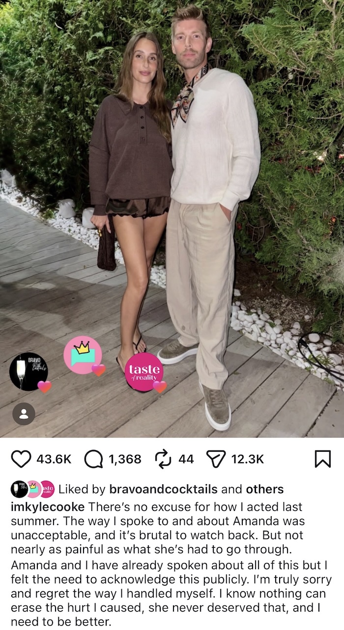 Kyle Cooke Offers Apology After Treatment of Amanda Batula on Summer House