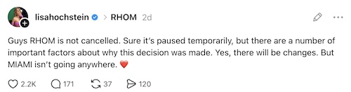 Lisa Hochstein Reacts to RHOM Pause