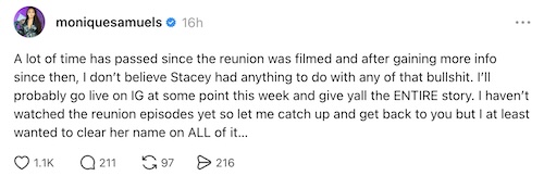 Monique Samuels Clears Stacey Rusch's Name After RHOP Reunion Drama