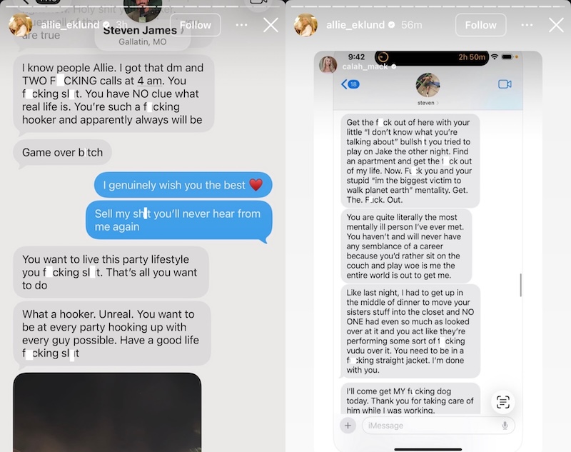 Allie Eklund and Calah Mack Share Horrifying Texts From Steven McBee