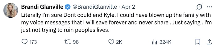 RHOBH Brandi Glanville Claims She Could Ruin Kyle Richards' Life